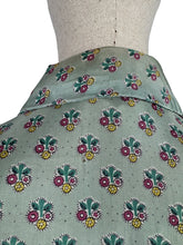Load image into Gallery viewer, Original 1950's St Michael Sage Green Artificial Silk Belted Day Dress with Pretty Floral Print in Pink, Yellow and White - Bust 34 36 *
