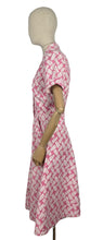 Load image into Gallery viewer, Original 1940's 1950's Pink and White Cotton Summer Dress with Pretty Fern Print - Bust 34 35 *