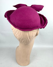 Load image into Gallery viewer, Original 1940’s Magenta Pink Felt Hat with Large Bow Trim by Louis of California