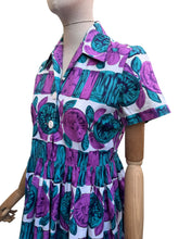 Load image into Gallery viewer, Original 1950's Cotton Dress in White, Green, Pink and Blue - Bust 36