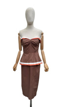 Load image into Gallery viewer, Original 1950's Brown, White and Orange Cotton Wiggle Dress - Bust 34"