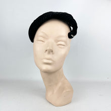 Load image into Gallery viewer, Original Black Ruched Velvet Cocktail Hat by Jacoll with Pretty Paste Trim *