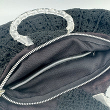 Load image into Gallery viewer, Original 1940's Large Black Crochet Fan Handbag with Double Lucite Handles