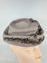 Load image into Gallery viewer, Original Early 1940's Grey Felt Topper Hat with Beading by Bernice Charles