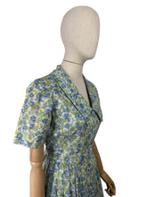 Load image into Gallery viewer, Original Vintage 1950's 1960's Floral Cotton Summer Dress in Blue, Green and White - Bust 36