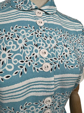 Load image into Gallery viewer, Original 1940's 1950's Blue, White and Black Stripe Cotton Floral Day Dress - Bust 36 *