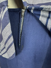 Load image into Gallery viewer, Original 1940's Navy Blue and Grey Linen Stripe Day Dress - Bust 36