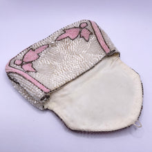 Load image into Gallery viewer, Original 1930's White, Pink and Silver Beaded Evening Bag - Pretty Purse with Mirror *