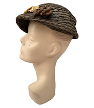 Load image into Gallery viewer, Original 1930's Brown Straw Hat with Autumnal Trim by LeWite London
