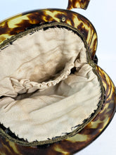 Load image into Gallery viewer, Original 1920's Antique Floral Silk Velvet Bag with Faux Tortoiseshell Frame in Black, Brown and Pink