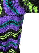Load image into Gallery viewer, Reproduction 1940’s Hand Knitted Feather and Fan Striped Jumper in Black, Purple, Teal and Neon Green - Bust 36 38 40 *