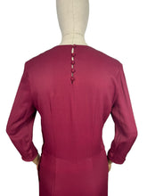 Load image into Gallery viewer, REPRODUCTION 1930's Burgundy Day Dress with Three Quarter Length Sleeves and Bow Detail on the Bodice - Bust 36