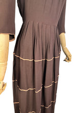 Load image into Gallery viewer, Original 1940’s Chocolate Brown Crepe Dress with Accent Trim - Bust 36