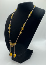 Load image into Gallery viewer, Antique Edwardian Amber Coloured Glass Necklace with Double Droplet