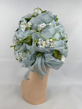 Load image into Gallery viewer, Original 1960's Blue Nylon Hat with White, Blue and Green Floral Trim