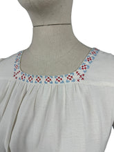 Load image into Gallery viewer, Original 1930's White Linen Day Dress with Pretty Embroidery in Red, Blue, Yellow and Brown - Bust 32 33 *