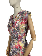 Load image into Gallery viewer, Original 1950's Nylon Dress with Full Circle Skirt in Grey, Red, Yellow and White - Bust 38 40 *