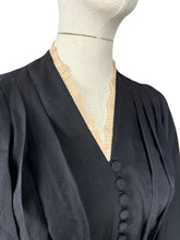 Load image into Gallery viewer, Original 1930's Volup Black Crepe Belted Day Dress with Ruffle Trim - Bust 42 44