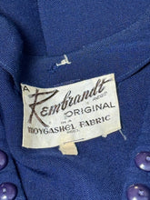 Load image into Gallery viewer, Original 1950's Dark Blue Moygashel Linen Classic Belted Day Dress by Rembrandt - Great Button Detail - Bust 38 *