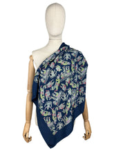 Load image into Gallery viewer, Original 1930’s 1940’s Blue, Pink and Green Pure Silk Scarf Featuring Snow White’s Seven Dwarfs Playing Instruments