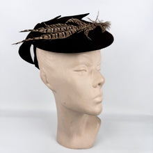 Load image into Gallery viewer, Original 1940's New York Creation Brown Felt Topper Hat with Pheasant Feather Trim