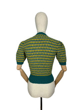 Load image into Gallery viewer, Reproduction 1940's Waffle Stripe Jumper in Teal, Mustard and Graphite Grey Knitted from a Wartime Pattern - Bust 36 38 40