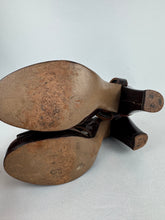 Load image into Gallery viewer, Original 1940's CC41 Dark Brown Leather Peep-toe Platform Sandals by Sandella - UK 3
