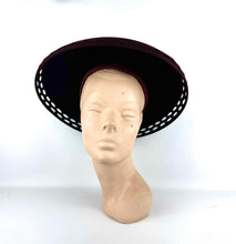 Load image into Gallery viewer, Original 1940's Dark Brown Felt Platter Hat with Openwork Brim and Bow Trim