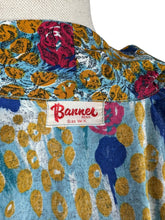 Load image into Gallery viewer, Original 1950's Bold Floral Crisp Cotton Belted Chore Dress by Banner - Blue with Pink Roses - Bust 40 *