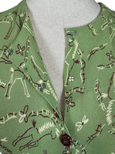 Load image into Gallery viewer, Original 1930's 1940's Novelty Print Green Crepe Day Dress with Horses and Fences Print - Bust 32 34 *