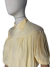 Load image into Gallery viewer, Original 1930's 1940’s Buttermilk Crepe Embroidered Button Back Blouse - As Is - Bust 34