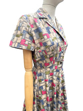 Load image into Gallery viewer, Original 1950’s Crisp Cotton Day Dress in Grey, Blue, Pink and Green - Bust