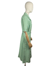 Load image into Gallery viewer, Original 1940's White and Green Candy Stripe Heavy Linen Button Front Belted Day Dress - Bust 40 42 *