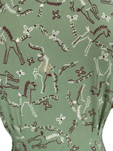Load image into Gallery viewer, Original 1930's 1940's Novelty Print Green Crepe Day Dress with Horses and Fences Print - Bust 32 34 *