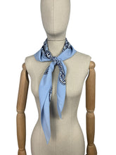 Load image into Gallery viewer, Original 1940's Triangular Crepe Scarf in Two-Tone Blue and White Paisley Print - Vintage Neckerchief