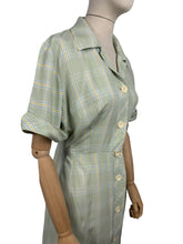 Load image into Gallery viewer, Original 1950's Linaco Plaid Cotton Day Dress in Blue, White and Yellow Check - Bust 40 42 *