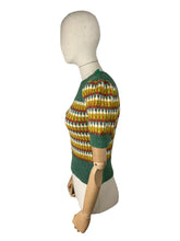 Load image into Gallery viewer, Reproduction 1940’s Hand Knitted Striped Jumper in Green, Rust, White, Mustard and Lime - Bust 32 34