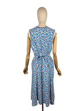Load image into Gallery viewer, Original 1940's Blue, Pink, Green and White Floral Print Cotton Apron - Great Chore Dress - Would Make A Great Summer Dress - Bust 38 40