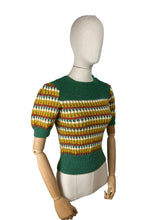 Load image into Gallery viewer, Reproduction 1940’s Hand Knitted Striped Jumper in Green, Rust, White, Mustard and Lime - Bust 32 34