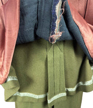 Load image into Gallery viewer, Original 1940's Olive Green Herringbone Wool Long Line Belted Jacket and Skirt Suit with Faux Fur Trim - Short Coat - Bust 36 38