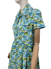 Load image into Gallery viewer, Original 1950's Roy Freres Green, Blue, White and Black Abstract Print Day Dress - Bust 36 38
