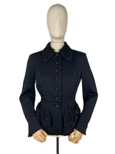 Load image into Gallery viewer, Original 1940's Black Wool Jacket with Real Astrakhan Trim on Collar and Pockets - Bust 36 *
