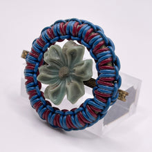 Load image into Gallery viewer, Original 1940's Red and Blue Wartime Make Do and Mend Wire Brooch with Flower Button Middle
