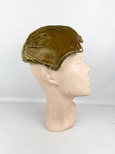 Load image into Gallery viewer, Original 1950's Padded Clam Shell Hat in Old Gold Velvet and with Sequin Trim *