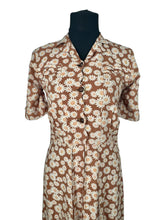 Load image into Gallery viewer, Original 1930's Brown Cotton Day Dress with Pretty Floral Print in Cream and Pink - Bust 32 *