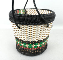 Load image into Gallery viewer, Original 1950's Small Wicker Handbag in White, Black, Green and Red