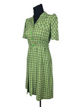 Load image into Gallery viewer, Original 1930's or 1940's Petite Fit Green and Grey Check Fine Wool Belted Day Dress - Bust 32 33