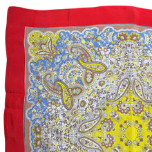 Load image into Gallery viewer, Original Large 1940's Red, Yellow, Blue and Brown Paisley Crepe Scarf - Great Headscarf