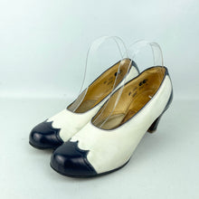 Load image into Gallery viewer, Original 1940's CC41 Cream Suede and Blue Leather Spectator Court Shoes - UK 5.5 6
