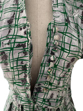 Load image into Gallery viewer, Original 1940's Novelty Print Grey, Green, Black and White Crepe Day Dress Featuring Cats - Bust 32 33 *
